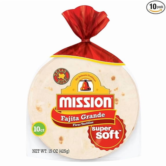 Mission Super Soft Flour Tortillas, Fajita Grande Size, 10 Count