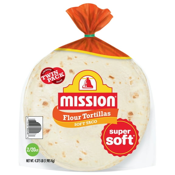 Mission Super Soft Flour Tortillas, Soft Taco Size, Twin Pack of 20 Count Each