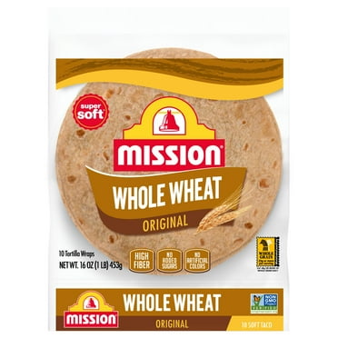 Mission Super Soft Whole Wheat Flour Tortillas, Soft Taco Size, 10 Count
