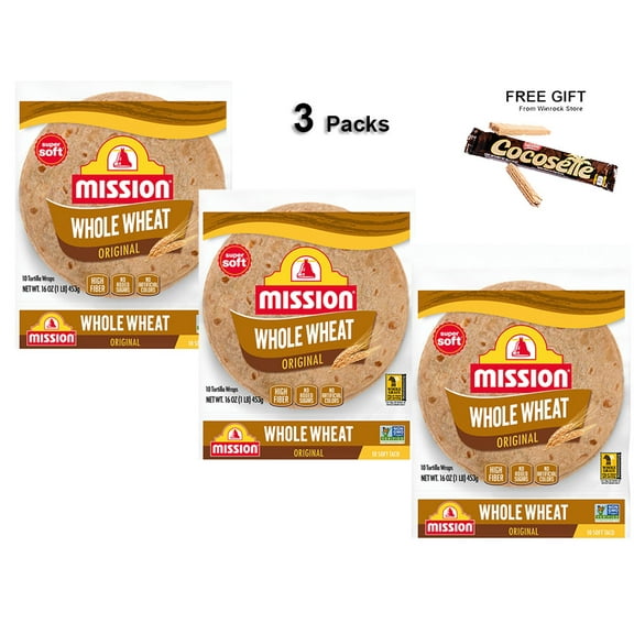 Mission Super Soft Whole Wheat Soft Taco Flour Tortillas, 16 oz,(3 PACK) Free Gift from Winrock Store