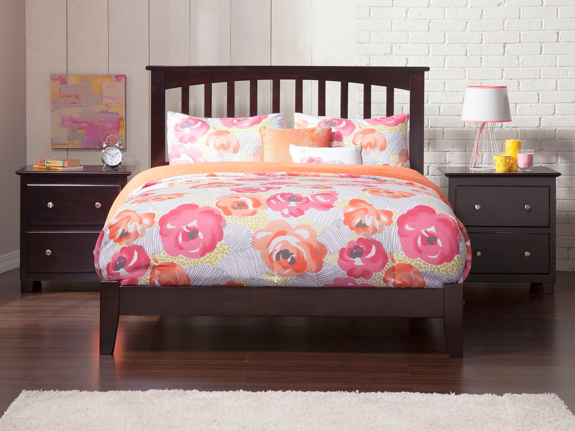Espresso Mission-Style Full Bed with USB Ports and Wood Headboard