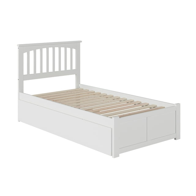 Mission Twin Extra Long Bed with Footboard and Twin Extra Long Trundle in White