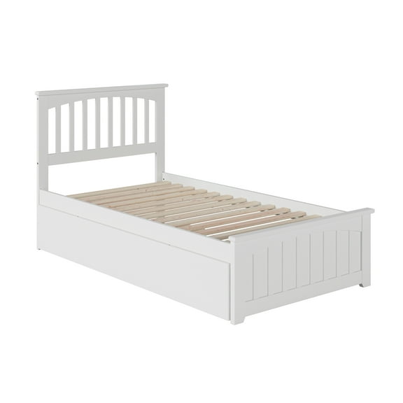 Mission Twin Extra Long Bed with Matching Footboard and Twin Extra Long Trundle in White