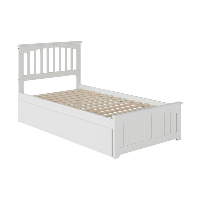Mission Twin Extra Long Bed with Matching Footboard and Twin Extra Long Trundle in White