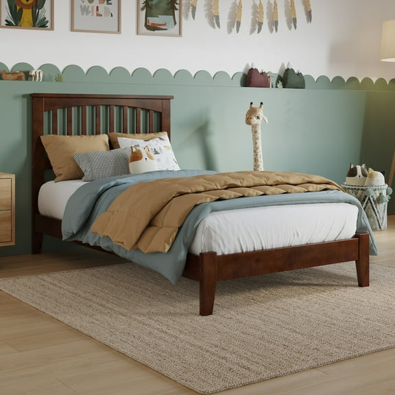 Mission Twin Solid Wood Low Profile Platform Bed in Walnut Brown