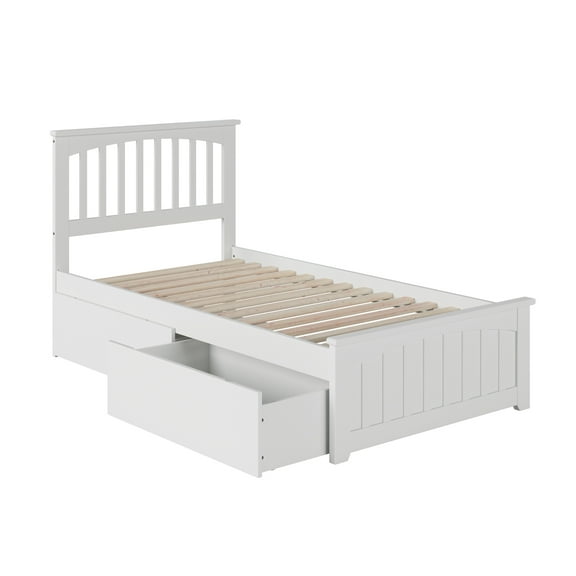 Mission Twin XL Platform Bed with Matching Foot Board with 2 Urban Bed Drawers in White