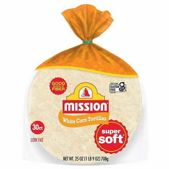 Mission White Corn Tortillas, Small Soft Taco Size, 30 Count, Gluten Free, Trans Fat Free( Pack of 2 )