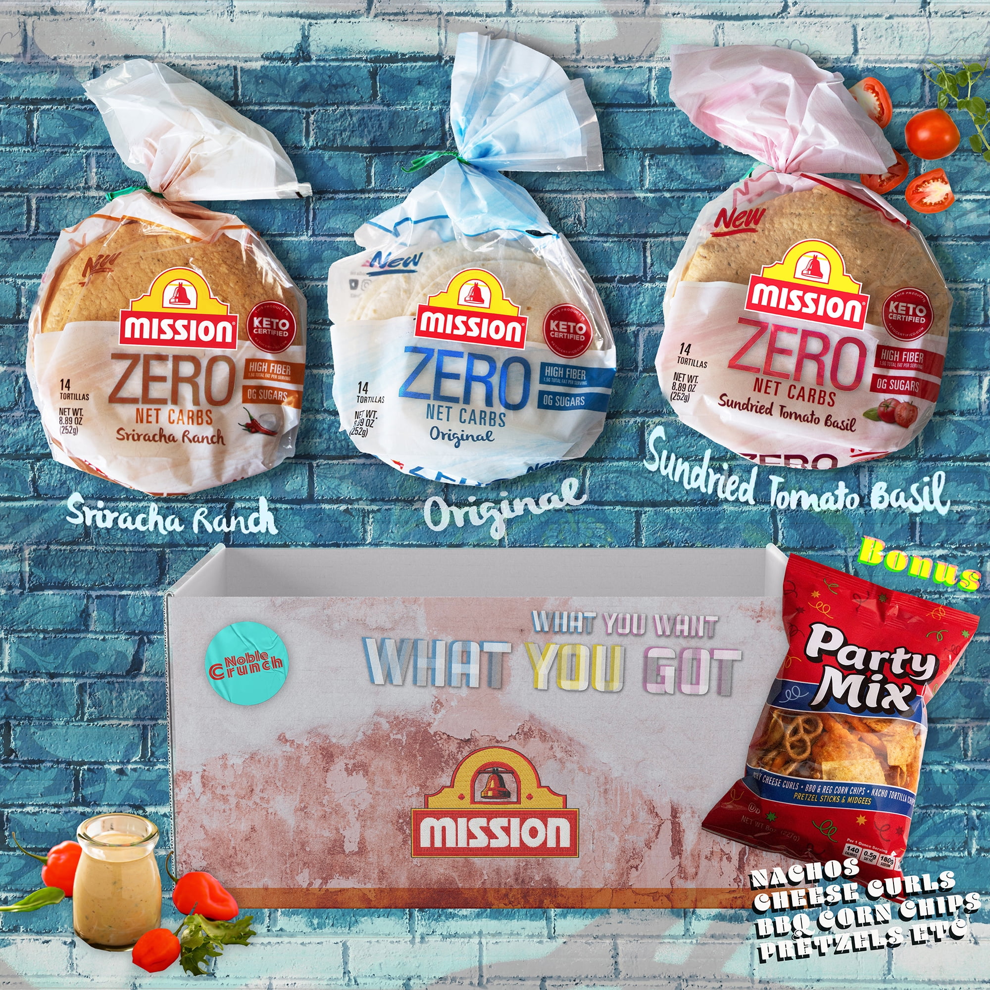 Mission ZERO Net Carbs Tortillas Original (1, 14ct bag) Sriracha Ranch (1, 14ct bag