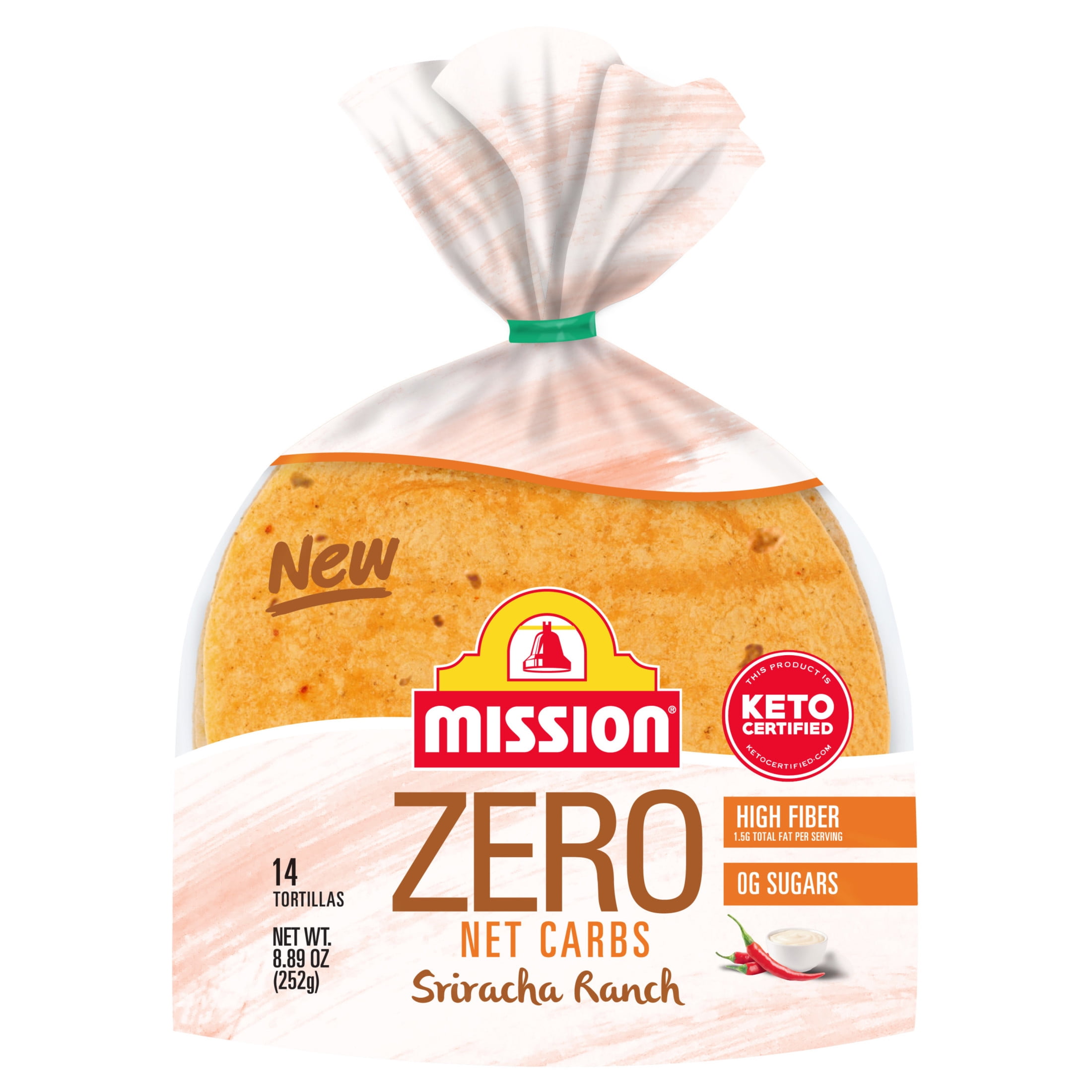 Mission Zero Net Carbs Sriracha Ranch Flour Tortillas, Street Tacos Size, 14 Count