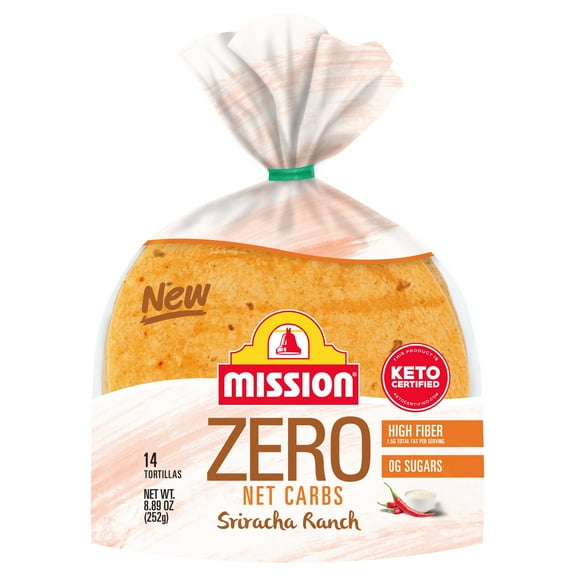 Mission Zero Net Carbs Sriracha Ranch Street Taco Tortillas, 8.89 oz, 14 Count (Pack of 4)