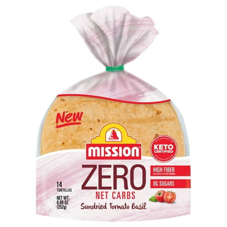 Mission Zero Net Carbs Sundried Tomato Basil Street Taco Tortillas, 8.89 oz, 14 Count (Pack of 6)
