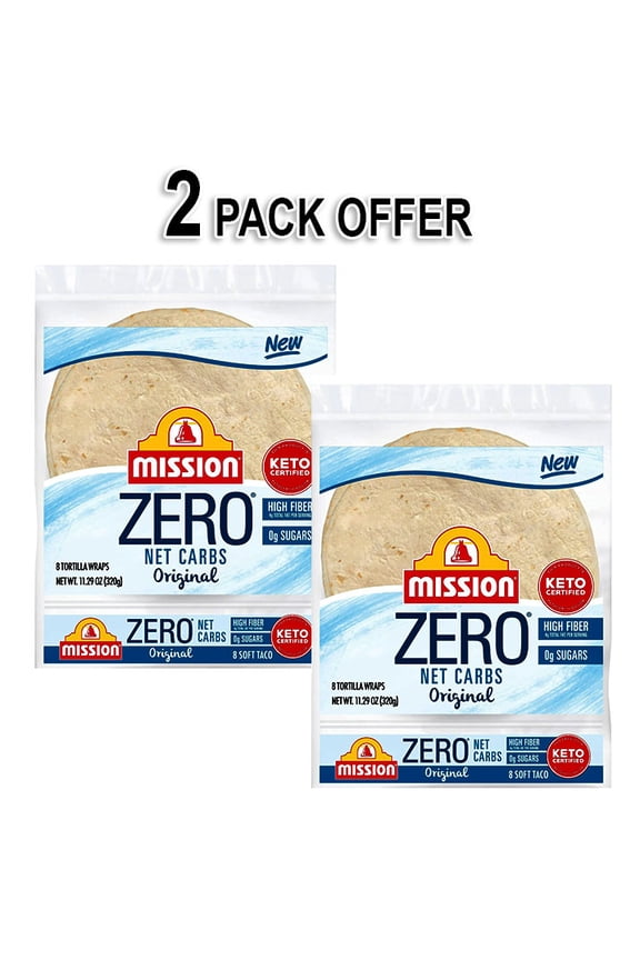Zero Net Flour Tortillas - 0g Net Carbs - Keto Certified - 8.0" Soft Taco - 8 Count, 11.29 oz. (2 Pack)