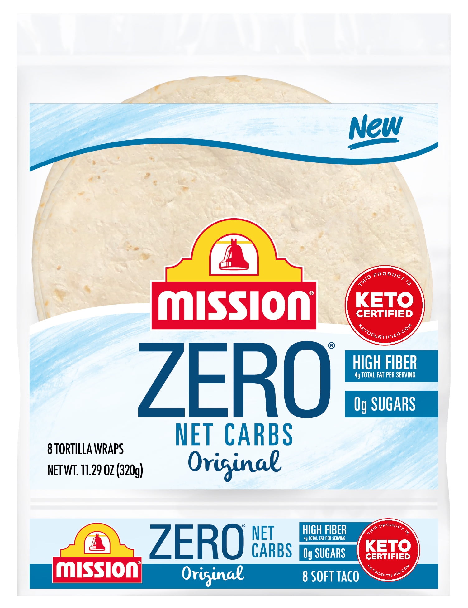Mission Zero Net Flour Tortillas - 0g Net Carbs - Keto Certified - 8.0" Soft Taco - 8 Count, 11.29 oz.