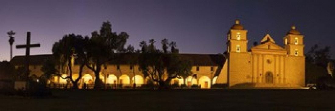 Mission lit up at night Mission Santa Barbara Santa Barbara Santa Barbara County California USA Canvas Art - Panoramic Images (18 x 6)
