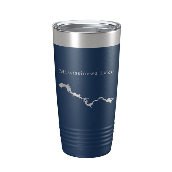 Mississinewa Lake Map Tumbler Travel Mug Insulated Laser Engraved Coffee Cup River Indiana 20 oz Navy Blue