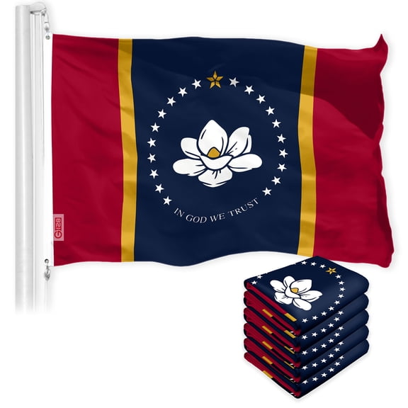 Mississippi 2020 Version Flag 3x5FT 5-Pack 150D Printed Polyester By G128