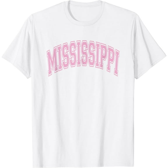 Mississippi Arched Style Text White with Pink Print T-Shirt