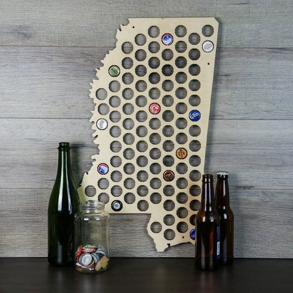 Torched Mississippi Beer Cap Map Wall Mount Display Decor 18"x17"x.25" Brwon