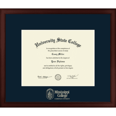 Mississippi College Diploma Frame, Document Size 11" x 8.5"