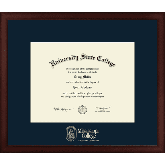 Mississippi College Diploma Frame, Document Size 11" x 8.5"