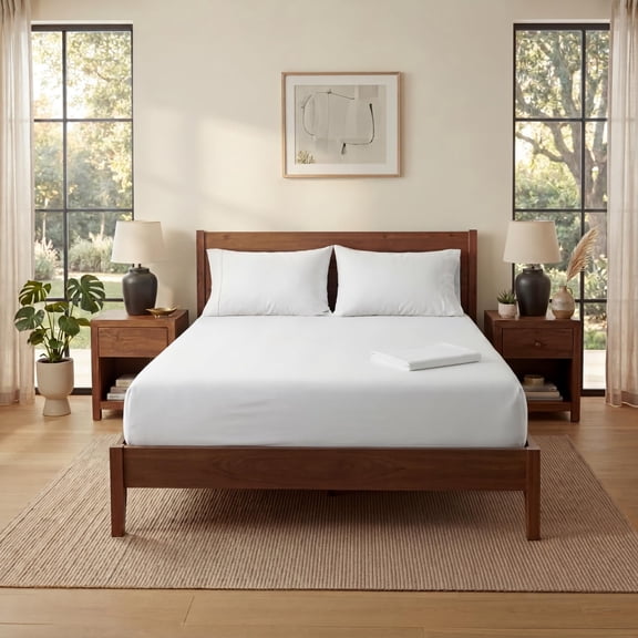 Mississippi Cotton Egyptian Long-Staple Cotton Twin 4-Piece Sheet Set, 15 inch Deep Pocket Breathable Cooling Sateen Luxury Bedding, Classic White