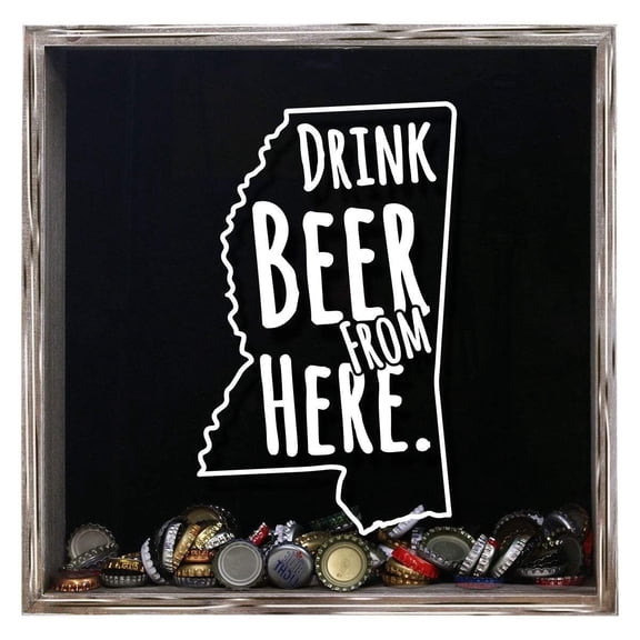 Torched Mississippi Beer Cap Shadow Box Hanging Decor 13"x 13" x 3" Gray