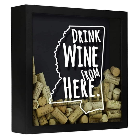 Torched Mississippi Wine Cork Shadow Box Wall Mount Decor 13"x13"x3" Black