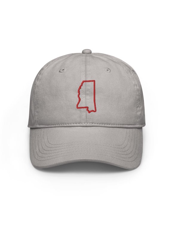 Mississippi Flag Champion Brand Dad Hat -- (Medium Grey/Red)