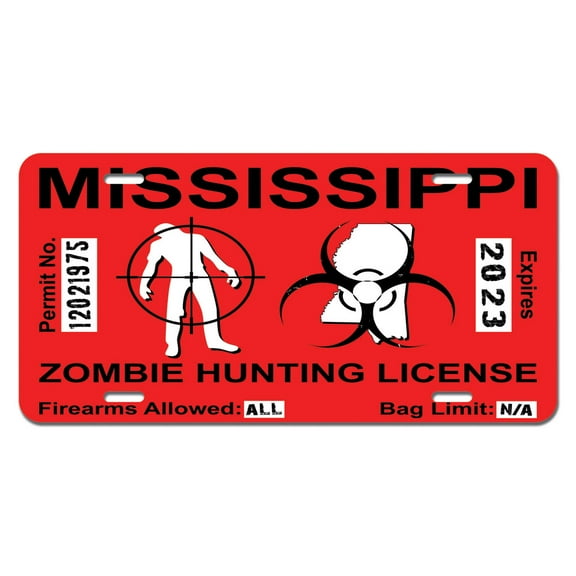 Mississippi MS Zombie Hunting License Permit Red - Biohazard Response Team Novelty License Plate