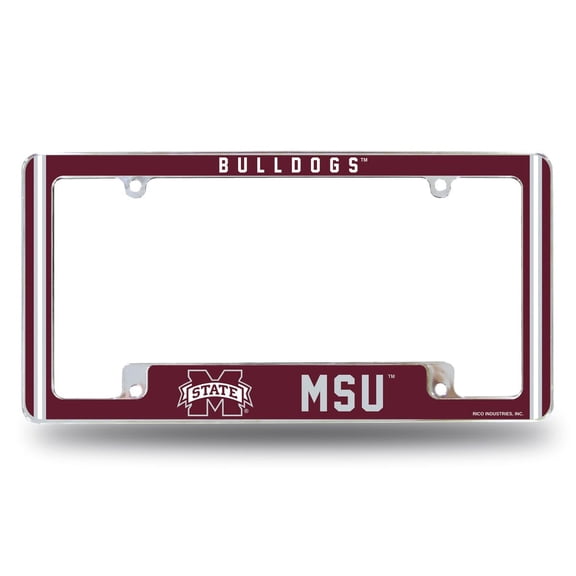 Mississippi MSU University Chrome Metal License Plate Frame with Full Frame Team Color Graphics