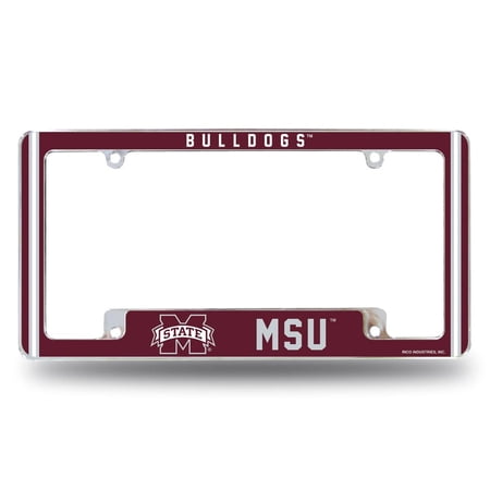 Mississippi MSU University Chrome Metal License Plate Frame with Full Frame Team Color Graphics