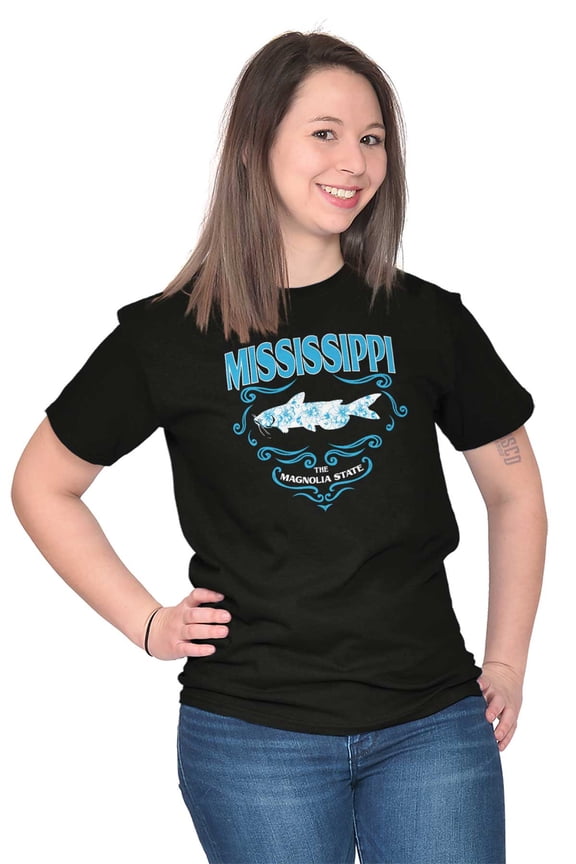 Mississippi Magnolia State Feminine Catfish Womens Graphic T Shirt Tees Brisco Brands