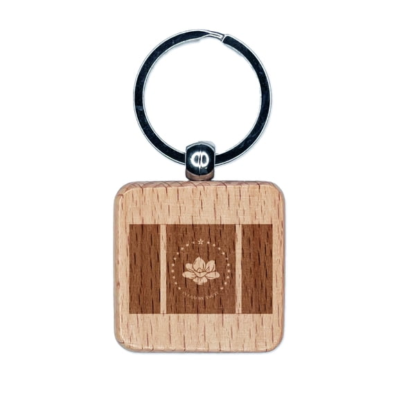 Mississippi Magnolia State Flag Square Keychain Charm Tag - Engraved Wood