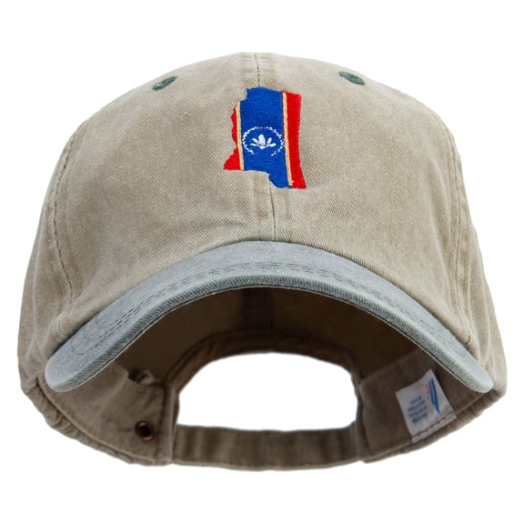 Mississippi Map Logo Embroidered Pigment Dyed Wash Cap - Khaki Green OSFM