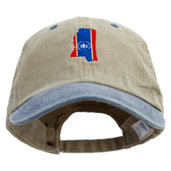 Mississippi Map Logo Embroidered Pigment Dyed Wash Cap - Khaki Navy OSFM