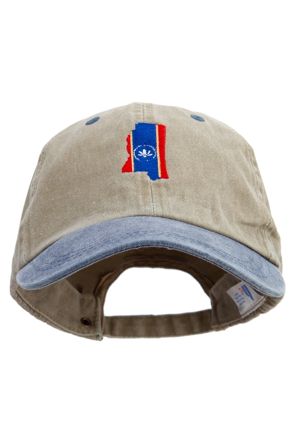 Mississippi Map Logo Embroidered Pigment Dyed Wash Cap - Khaki Navy OSFM