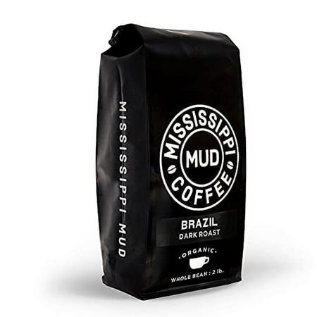 Mississippi Mud Coffee Brazil Whole Bean Coffee Dark Roast, 100% Organic Arabica, 2 lb.