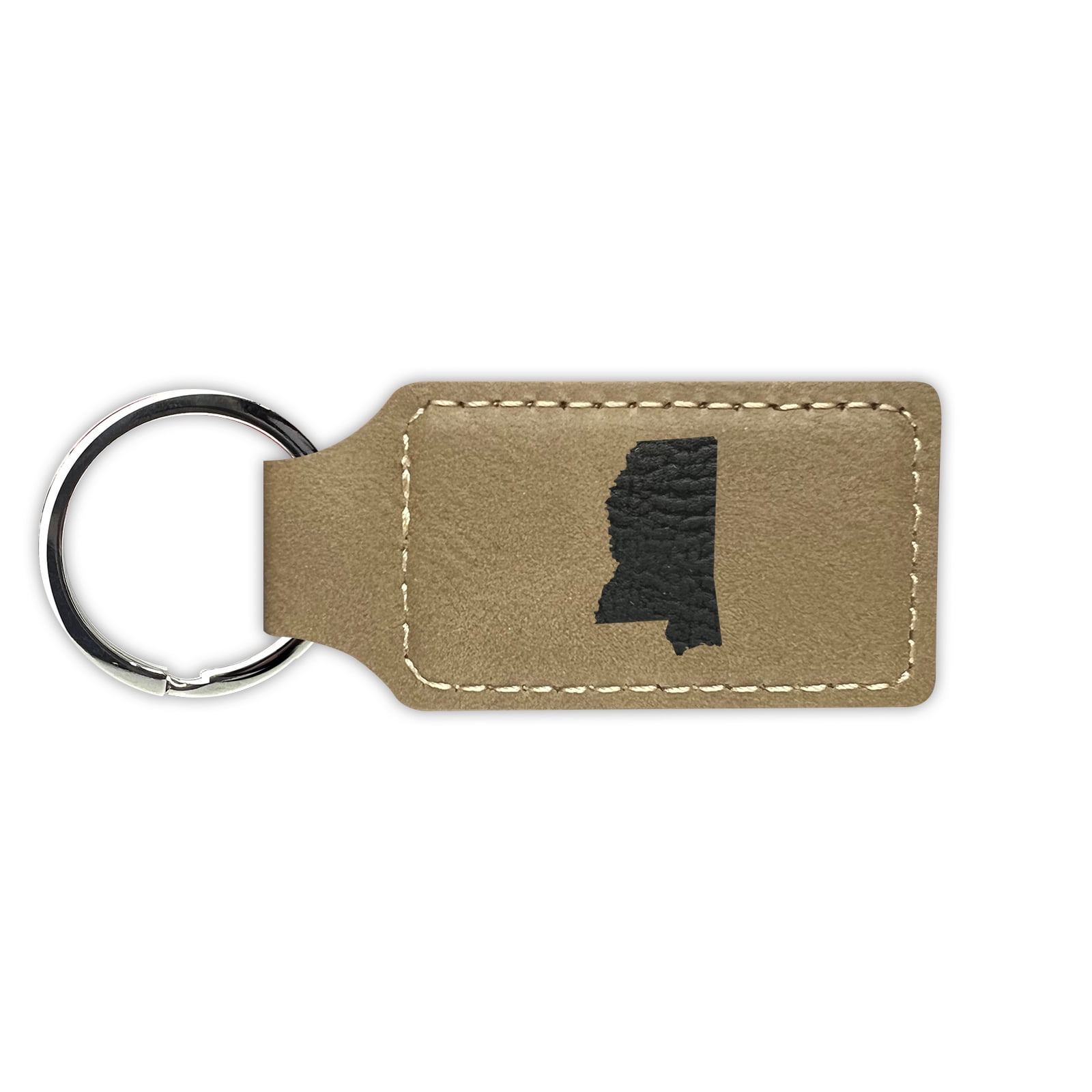 Mississippi Shaped Keychain Leatherette Rectangle Laser Engraved