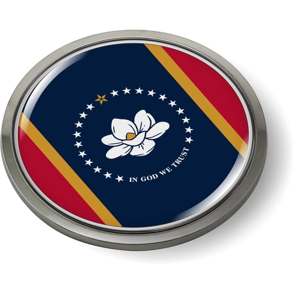 Mississippi State Flag 3D Domed CAR Emblem Badge Sticker Chrome Metal Round Bezel