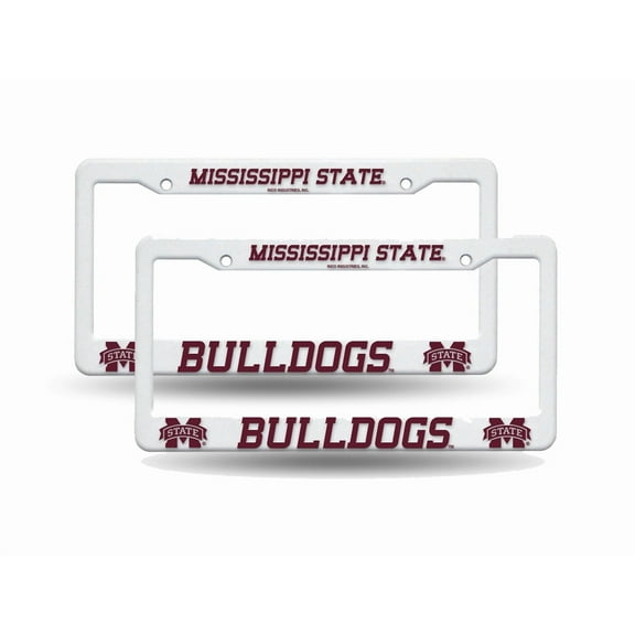 Mississippi State NCAA Bulldogs Raised Letter White Plastic License Plate Frame Set