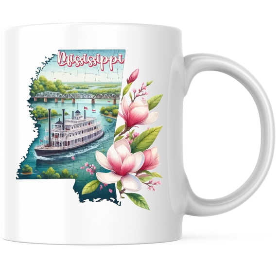 Mississippi State Shape Coffee Mug - MS State Mug - Choose From 50 States - 11 Ounce Coffee Mug - Design Printed On Both Sides - Glossy Ceramic - Microwave & Dishwasher Safe - BMCM01254