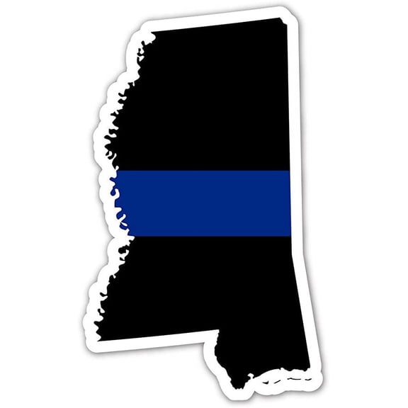 Mississippi State Shape Police The Thin Blue Line Ribbon - Law Enforcement Family, Supporter, Personnel Bumper Sticker Decal 3x5 in