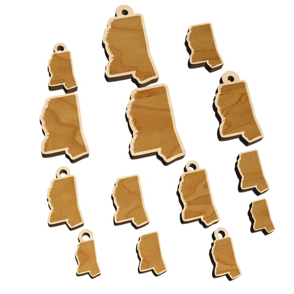 Mississippi State Silhouette Wood Mini Charms Shapes DIY Craft Jewelry - With Hole - 18mm (17pcs)