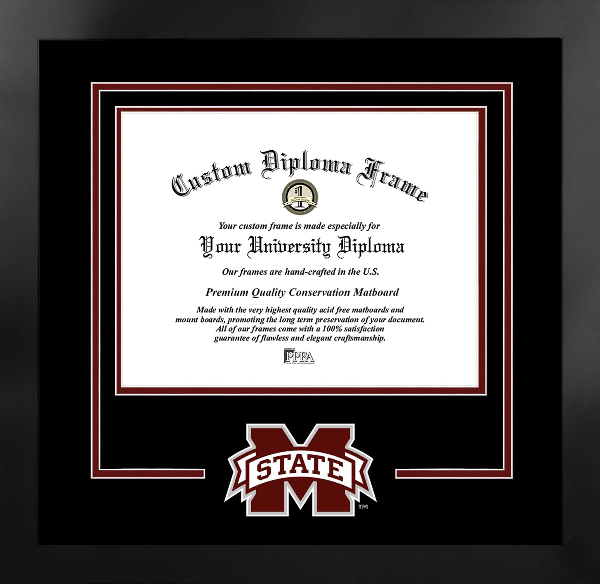 Mississippi State University Bulldogs 11w x 8.5h Spirit Diploma Manhattan Black Frame with Bonus Campus Images Lithograph (value savings $59)