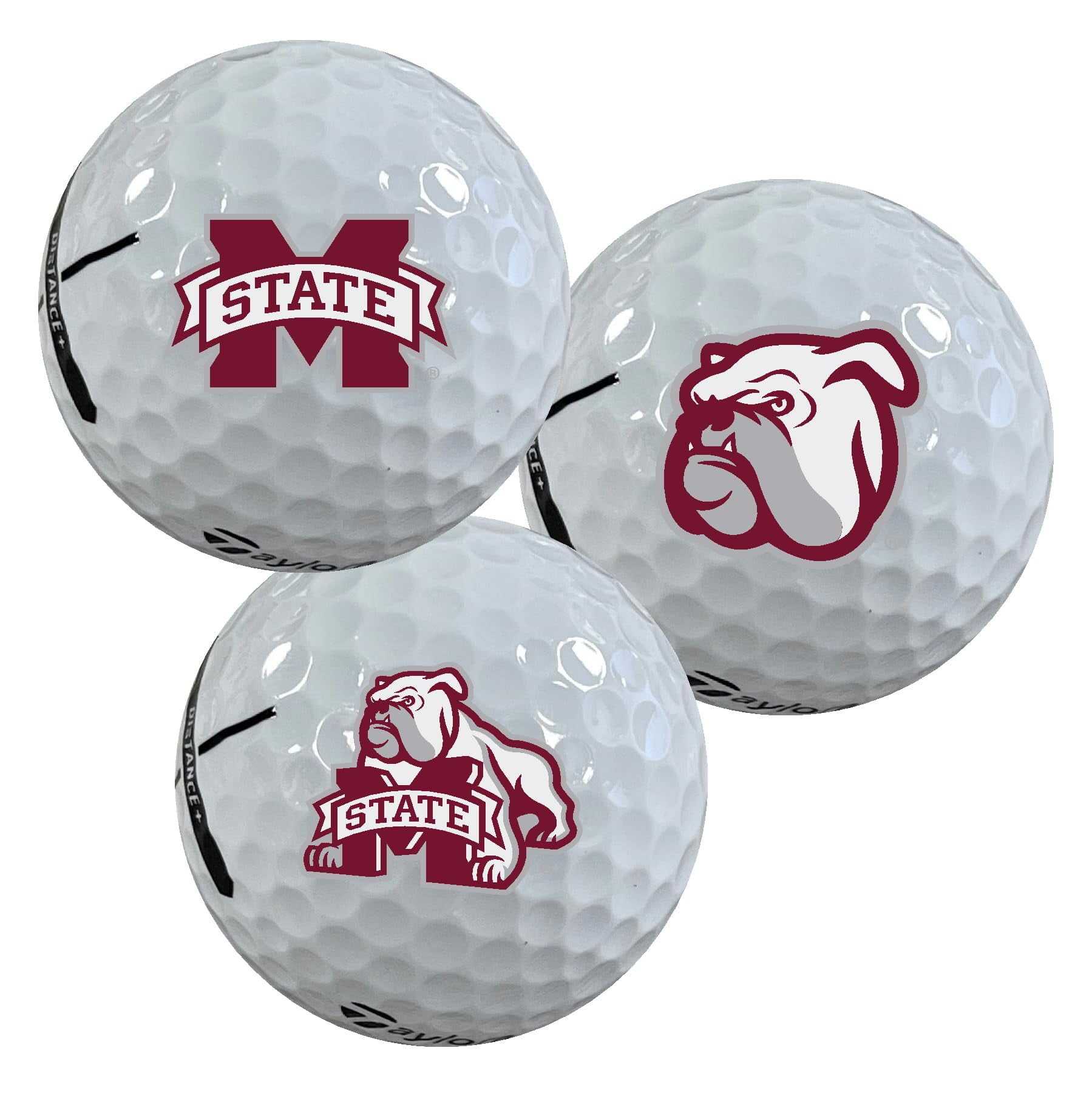 Mississippi State University Bulldogs Logo Edition Officially Licensed NCAA Taylormade Distance+ Golf Balls 12-Pack (Dozen)