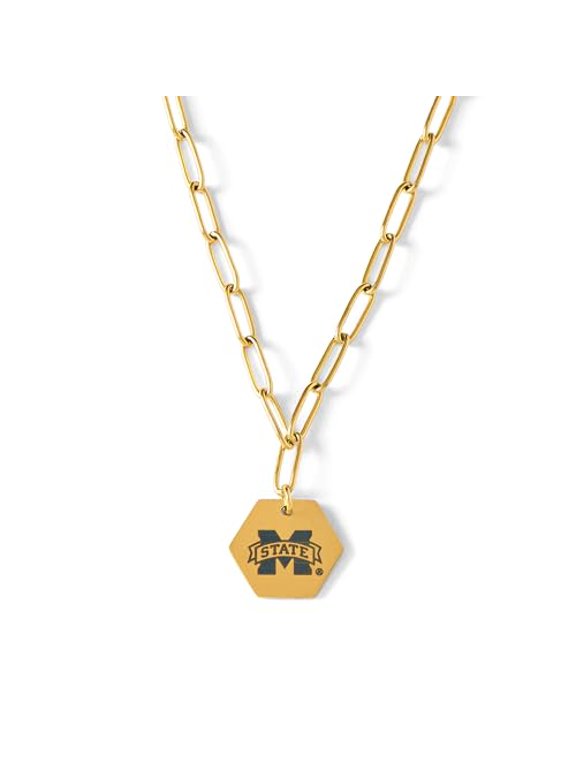 Mississippi State University Necklace, 18k Gold Plated Paperclip Style Chain with MSU Pendant