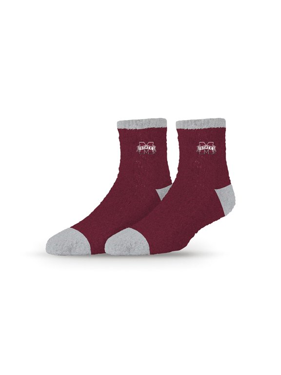 Mississippi State University Socks M State Logo Adult Fuzzy Quarter Crew, 1 Pair, Size 8-12