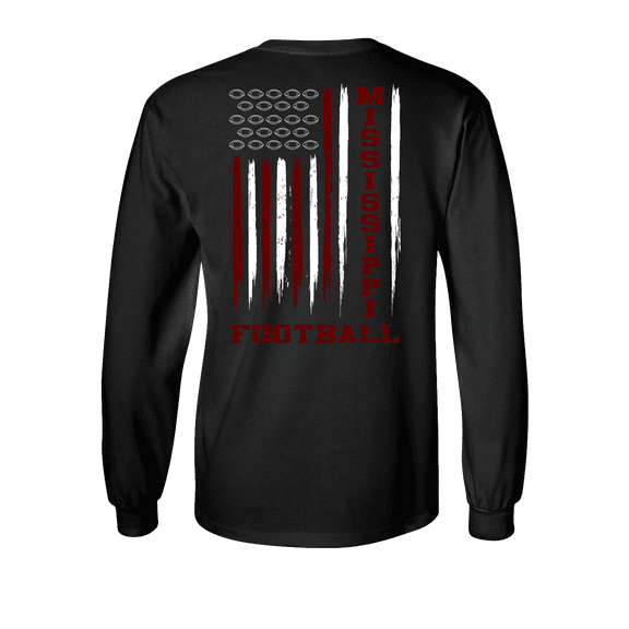 Mississippi Team Colors Football American Flag Unisex Long Sleeve T-shirt Graphic Tee-Black-xl