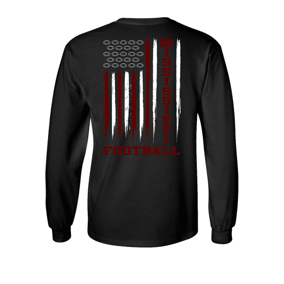 Mississippi Team Colors Football American Flag Unisex Long Sleeve T-shirt Graphic Tee-Black-xxxl