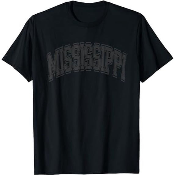 Mississippi Varsity Style Black with Black Text T-Shirt